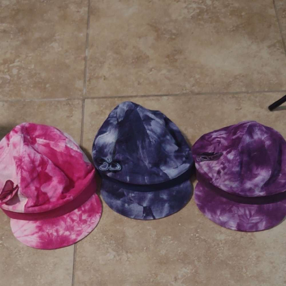 Tie-Dye Kids Caps Set - Pink, Blue, and Purple